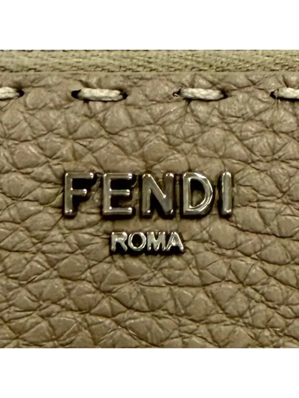 Fendi Dove Gray Logo Selleria Peekaboo Zip Around Leather Wallet